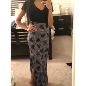 Navy and white printed maxi skirt